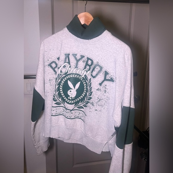 Missguided x Playboy turtleneck sweater in Green and light grey S - Picture 3 of 7